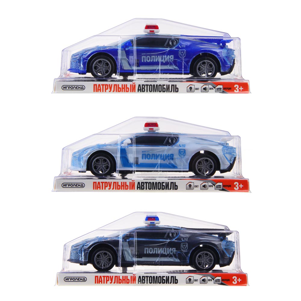 Патрульный автомобиль, ПВД, 3хLR44, свет, звук, инерция, 15,5x5x7см ИГРОЛЕНД (1/96)