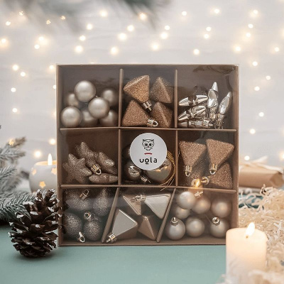 Коллекция новогодних елочных украшений 45 шт.,3+5см"Золотой микс",св.золот,зол/латунь пласт(1/1/36)