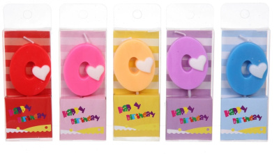 Свеча для торта Цифра Сердечко "0" 9 см, микс цветов (1/60)