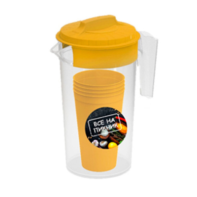 Набор кувшин 1,2л + 4 СТАКАНА 0,4л ВСЕ НА ПИКНИК  пластик (1/8)