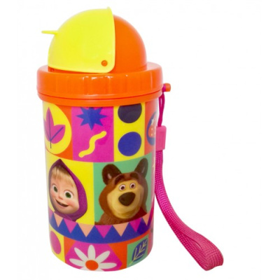 Фляга "Маша и Медведь" 380 мл с ремешком (полипропилен) (1/24)