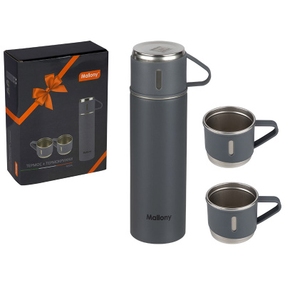 Набор: термос + ТЕРМОкружки FESTA, 0,5л (3 кружки),(нжс) серый(1/12)