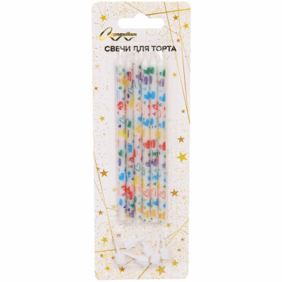 Свечи в торт "Сердечки" 6шт 13 см (1/36)