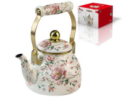 Чайник 1,3л Azalea,Эмал.сталь,съём.фильтр из нжс,комб.ручка под золото, п/у (1/12)