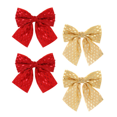 Набор бантов, 2 шт, 14x13 см, 2цв (красный, золото), полиэстер СНОУ БУМ (1/12)