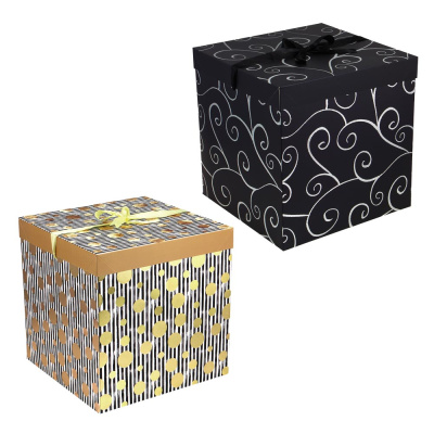 Коробка подарочная, складная, с лентой, бумажная, 30x30x30 см, фольгир., 2 диз, арт.1 (6/6)
