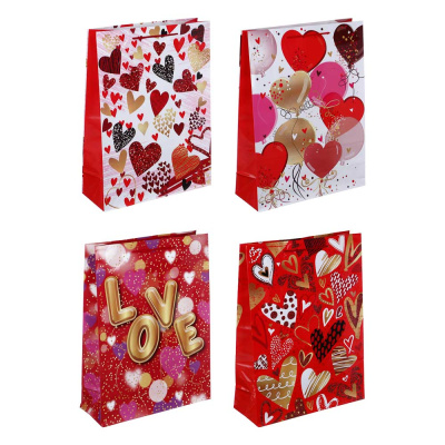 Пакет подарочный, бумажный, 31x42x12 см, 4диз, сердца LADECOR (12/12)