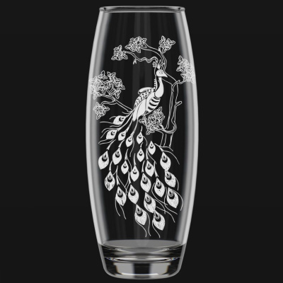 Ваза для цветов "Павлин" h=26см (гравировка с напылением) стекло(1/6)