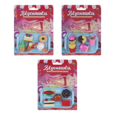 Набор игровой "Вкусняшки" мини-продукты д/куклы с подносом и щипцами, 13х18 см, PP, ИГРОЛЕНД (1/1)