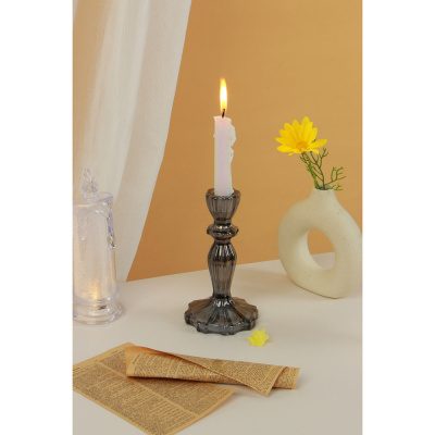 Подсвечник из стекла, 4х8,7х16 см, цвет серый (1/48)