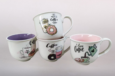 Кружка-бульонница 570мл микс (4диз) (фарф.) (12/48)