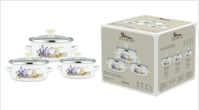 Набор мини-кастрюль 6предм.(кастр.0,5л;0,8л;1,2л) с/кр с рисунком эмал.сталь п/у (1/12)