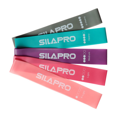 Набор фитнес резинок 5шт (2,5кг, 4,5кг,7кг, 9кг, 14кг), 60х5см, латекс SILAPRO (1/6)
