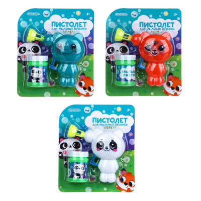 Пистолет д/выдувания мыльных пузырей, "Зверята", РР,40мл.,мыльн.р-р.,17х4х15см,3диз.ИГРОЛЕНД(1/120)