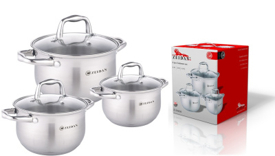 Набор посуды 6пр (кастр. 2,1л, 3,0л, 4,0л) ст/кр, 5-ти степное капсул.индукц.дно,п/у (нжс) (1/4)