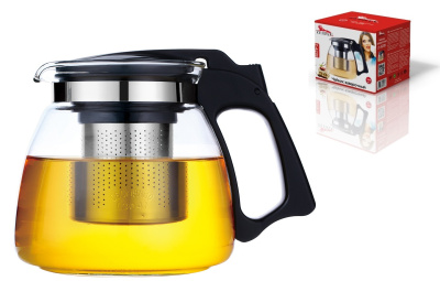 Чайник 0,9л корпус из термостойкого стекла, съем. фильтр нжс, пласт/кр, п/у (1/24)