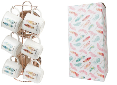 Чайный сервиз 12пр. "Перья" (6 персон)  на металл.подставке v=250мл. (керамика)(1/4)