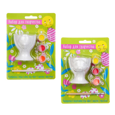 Набор д/творчества, раскраска, подставка под яйцо + краски, гипс, 6x5,5 см, 2диз(1/6)