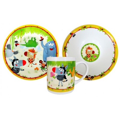 Набор 3пр "Зебра в клеточку" кружка 240мл, миска 18см, тарелка 19см п/у (кер.) (1/4)