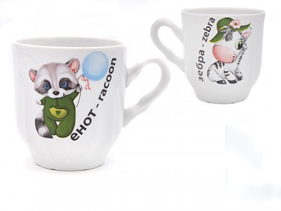 Кружка 250 см3 ф.740 "Школьная" Зебра и Енот(фарфор)(24)