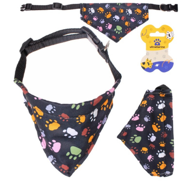 Ошейник с банданой д/кошек и собак мелких пород"Стильный БРО", принт лапки,рM,20*13см (1/12)