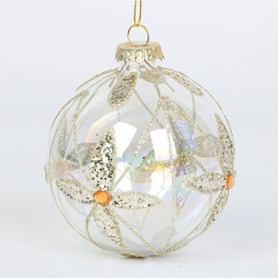 Шар "Жасмин", 8см, прозрачный с рисунком (стекло,полиэст.) (1/16)