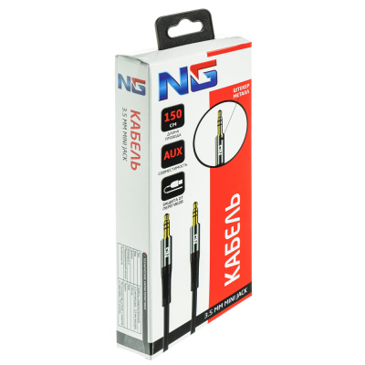 Кабель mini jack 3.5 mm - mini jack 3.5 mm, 1.5 м, с защитой от перегибов, черный NG (10/200)