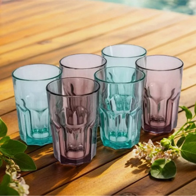 Стакан 350мл НОВАЯ АМЕРИКА высокий Микс цветов (ударопр.стекло)(12/12)