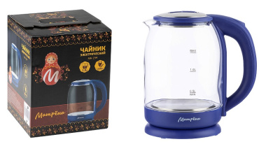 Чайник МАТРЁНА MA-154 электрический (1,8 л) стекло Мощность 1500 Вт.синий(1/12)