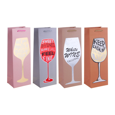 Пакет подарочный для бутылки, высококачественная бумага, с фольгир. слоем, 4диз, Бокалы (12/12)