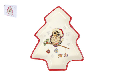 "Owl Christmas" Блюдо 19х14.8см ф.елочка п/уп (доломит) (1)