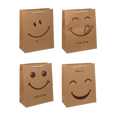 Пакет подарочный, крафт, 32x26x12см, бумага, 4диз тм Fntastic, (12/288)