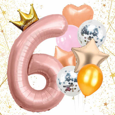 Набор шаров 8 шт "6 - Prince", розовый (цифра + 7 шаров) (10/10)