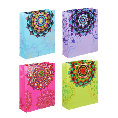 Пакет подарочный бумажный, 26x32x9 см, 4 дизайна, Узоры, арт.2(12/12)