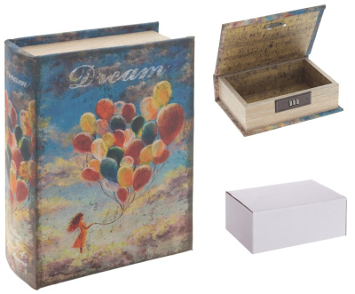 Шкатулка-книга с кодовым замком L16 W7 H22см (дерево,текст.мат.полим.мат.металл) (1/6)