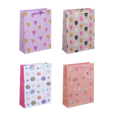 Пакет подарочный бумажный, 18x24x7 см,128 гр, 4 диз, паттерн (12/12)