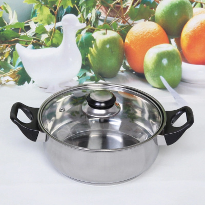 Кастрюля из нерж. стали "Cook" 1,8л со стекл. крышкой 20*8см (1/18)