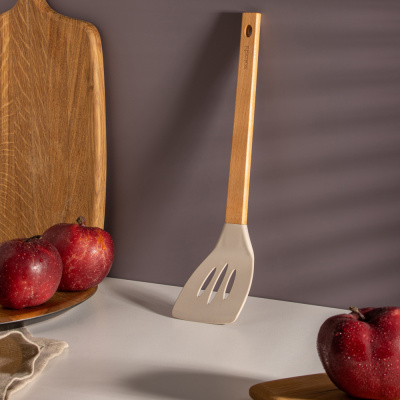 Лопатка кулинарная с прорезями, нейлон SATOSHI Айвори (1/3/72)