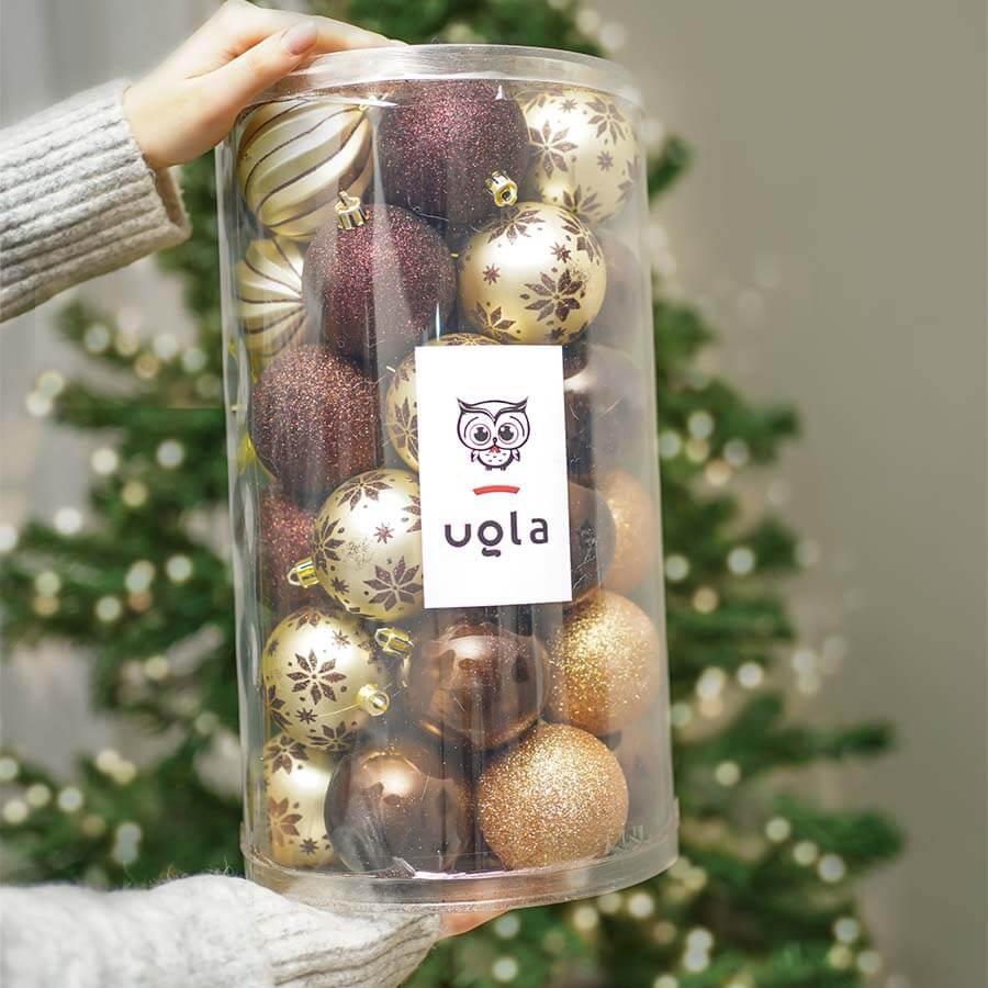 Набор новогодних шаров  41 шт., D-7 см. "Мокко", горький шоколад/шампань/корич/зол, пластик(1/1/12)