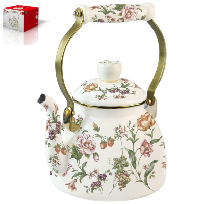 Чайник 2,6 л Bouquet эмал.сталь,комбин.ручка,"под золото",внут.эмал.покр. (12)