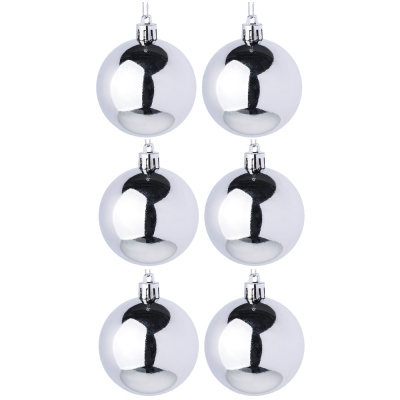 Набор шаров 6шт 6см пластик, серебро СНОУ БУМ (1/50)