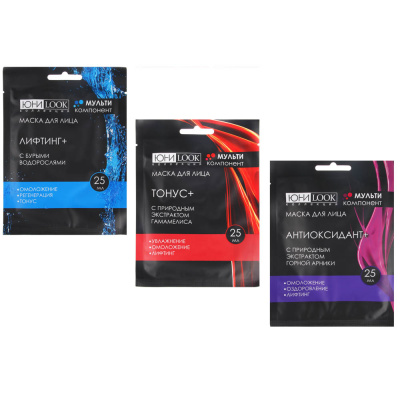 Маска тканевая для лица Мультикомпонент, 25мл, 3 вида(12/288) Маска тканевая для лица Мультикомпонент, 25мл, 3 вида(12/288)