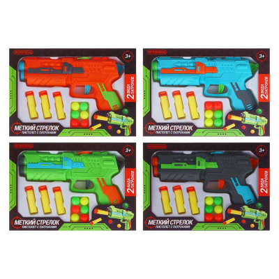 Пистолет "Меткий стрелок" с патр., ABS,  21,5х3,8х15,2 см, 4диз ИГРОЛЕНД (4/120)
