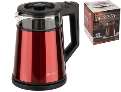 Чайник 1,2л Energy E-200 стекло, красный, двойной корпус(термост.стекло+сталь) (1/12)