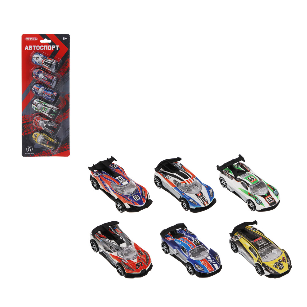 Набор машинок, 6шт, "Автоспорт", PP, 33,1х12,1х3,3 см, 2диз ИГРОЛЕНД (1/90)