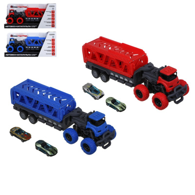 Автовоз с треком и катапультой, 2 маш., PP, металл, 34х16,5х10,5см, 2 диз ИГРОЛЕНД (1/24)