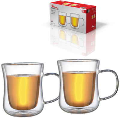 Набор кружек с двойными стенками ZEIDAN 350 мл,термостойкое стекло.(1/24)