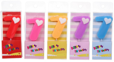 Свеча для торта Цифра Сердечко "7" 9 см, микс цветов (1/60)