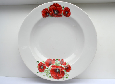 Тарелка глубокая диам. 200 мм Гладкий край Маки (фарфор) , р.4 (24)