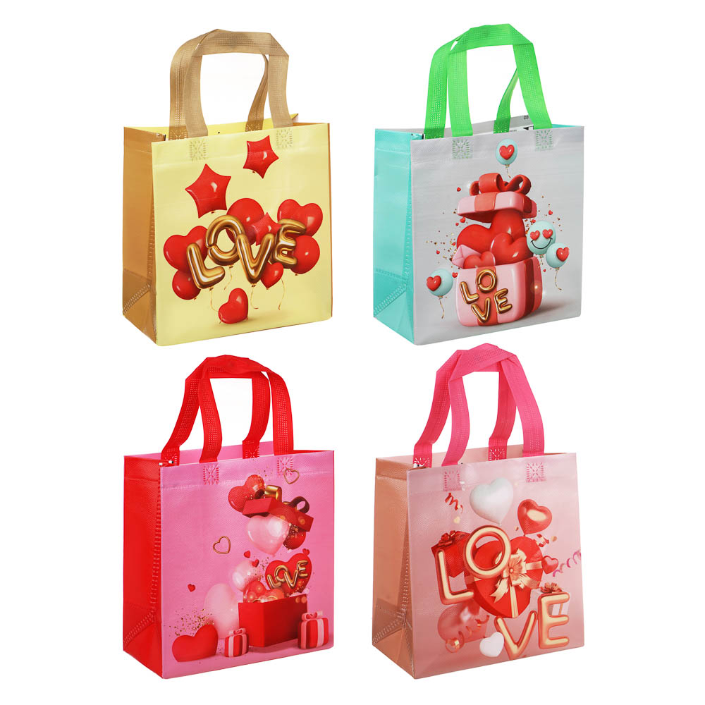 Пакет-сумка подарочный, ПВХ, 23x22x11 см, 4 дизайна, LOVE (1/12)